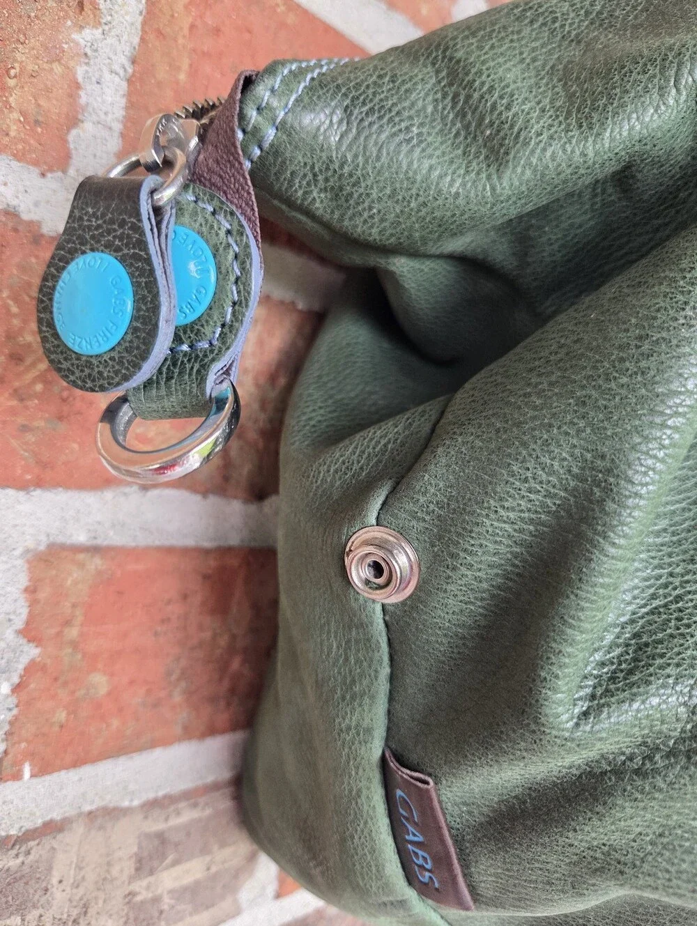 Gabs Green Leather Satchel with Turquoise Accents